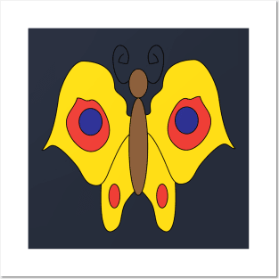 Yellow butterfly with red blue spots doodle drawing Posters and Art